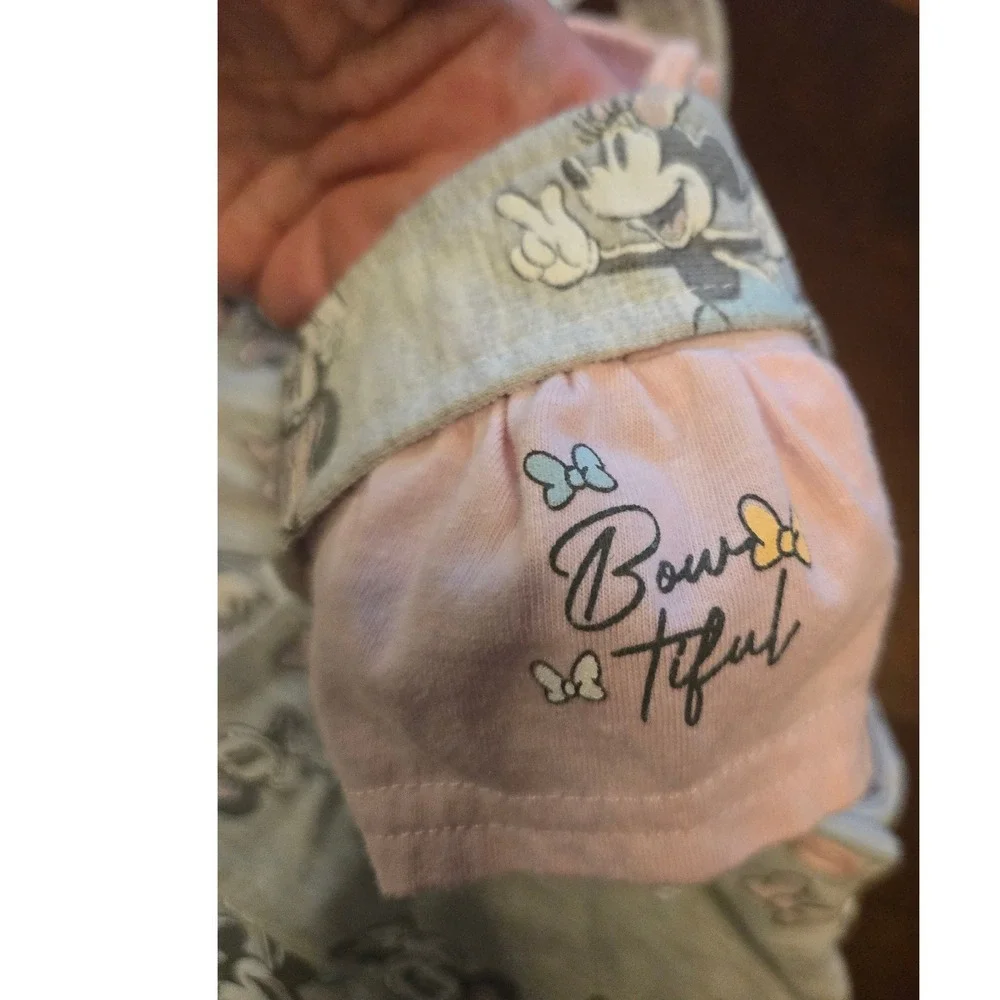 Disney‎ Baby Minnie Mouse Pink Bodysuit and Gray Overall Romper Set 6M